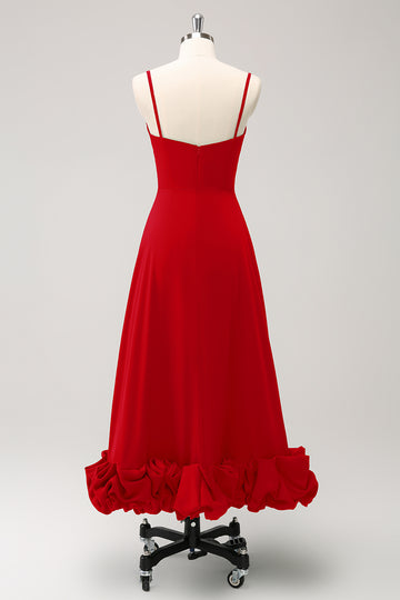 Elegant Rød A Line Spaghetti stropper brudepige kjole